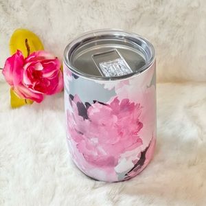 New with tags Wine Tumbler with BEAUTIFUL Pink & Grey floral pattern 16 oz